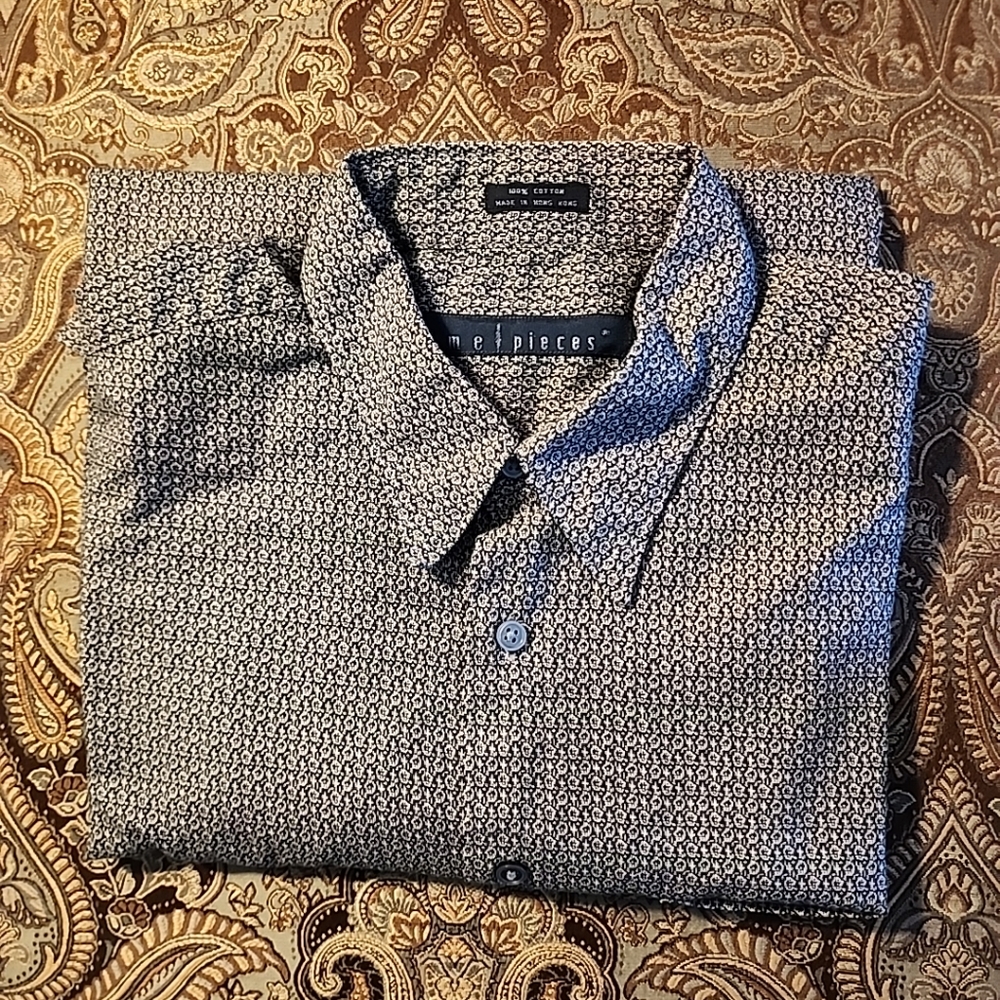 Vintage Time Pieces Shirt Men's L Long Sleeve Button Down Geometric 100% Cotton